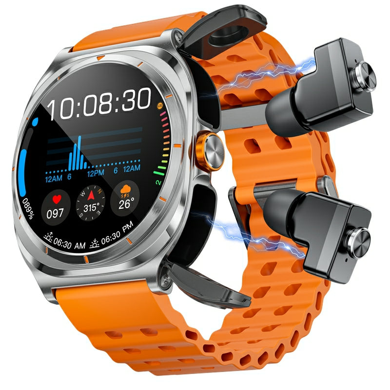 2-in-1 Smart Watch for Men with Hidden TWS Earbuds | Round Display | Heart Rate Monitor | IP67 Waterproof | Bluetooth Fitness Smartwatch