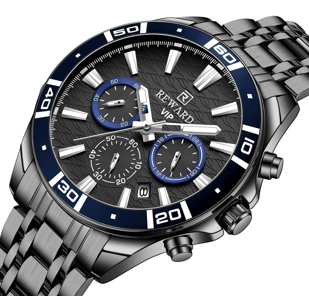 Reward Men's Sport Fashion Watch | Waterproof Stainless Steel Wristwatch | Luxury Quartz Analog Watch for Men