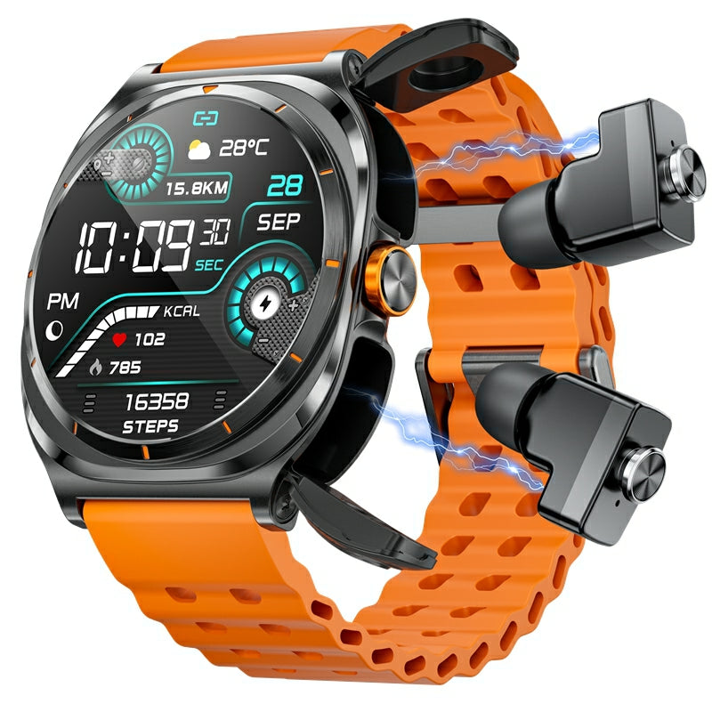 2-in-1 Smart Watch for Men with Hidden TWS Earbuds | Round Display | Heart Rate Monitor | IP67 Waterproof | Bluetooth Fitness Smartwatch