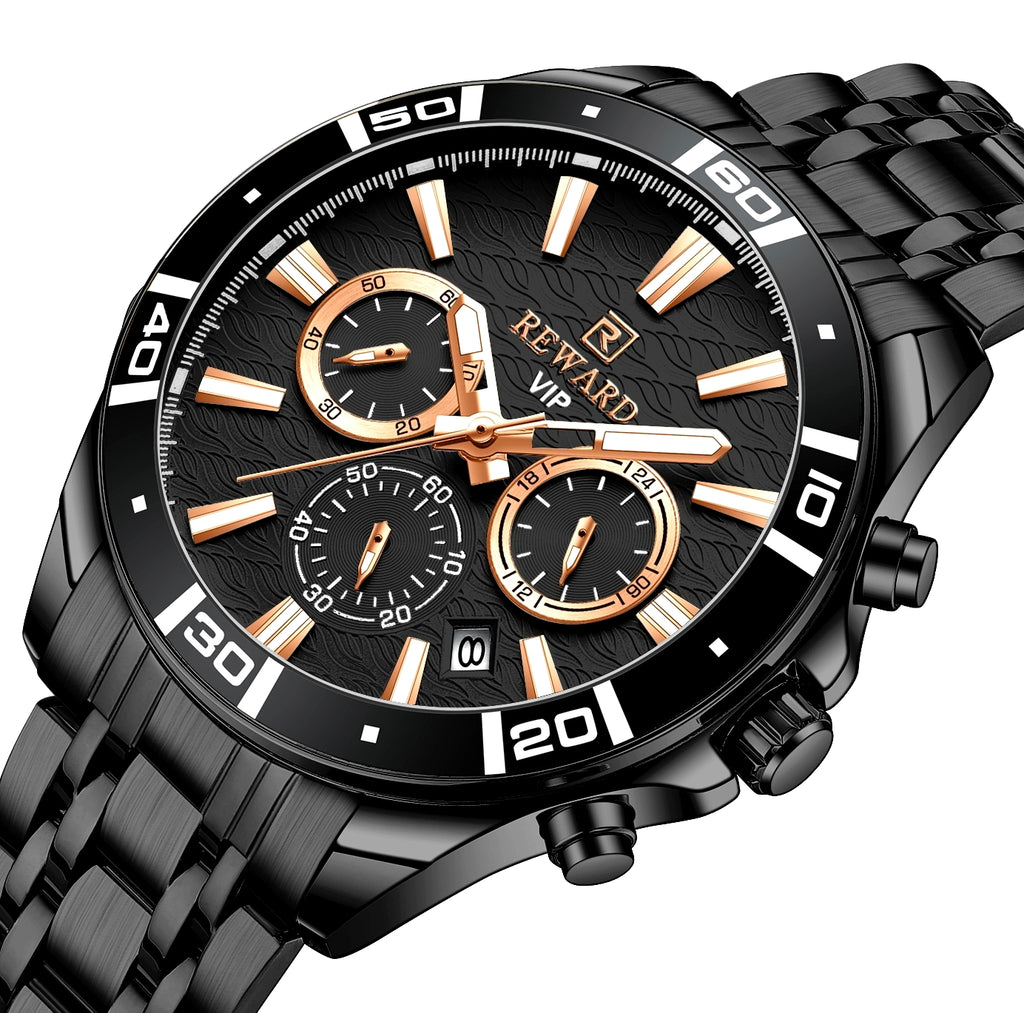 Reward Men's Sport Fashion Watch | Waterproof Stainless Steel Wristwatch | Luxury Quartz Analog Watch for Men